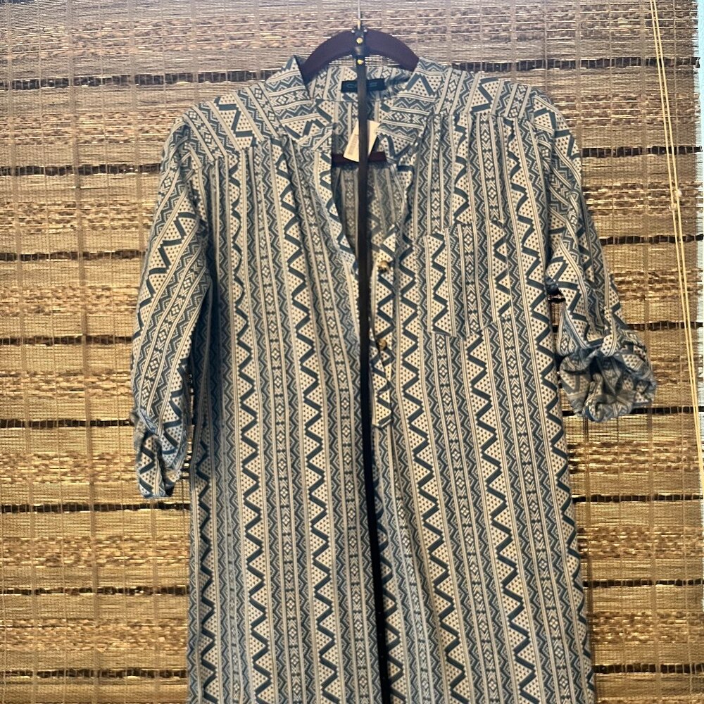 Blue and white shirt dress